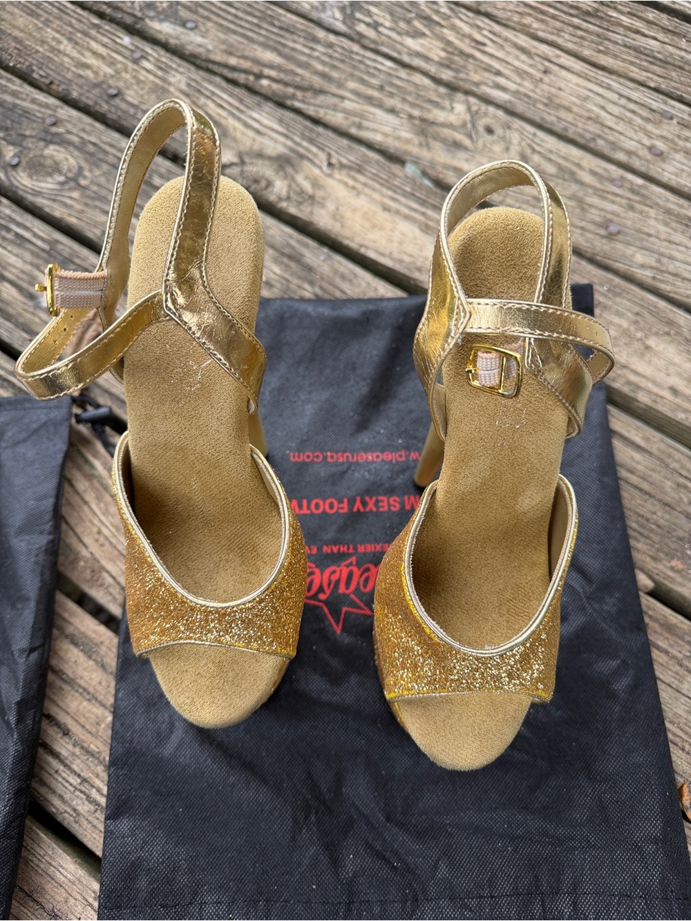Pleaser Gold Glitter Slingback Peep-Toe Heels size 6